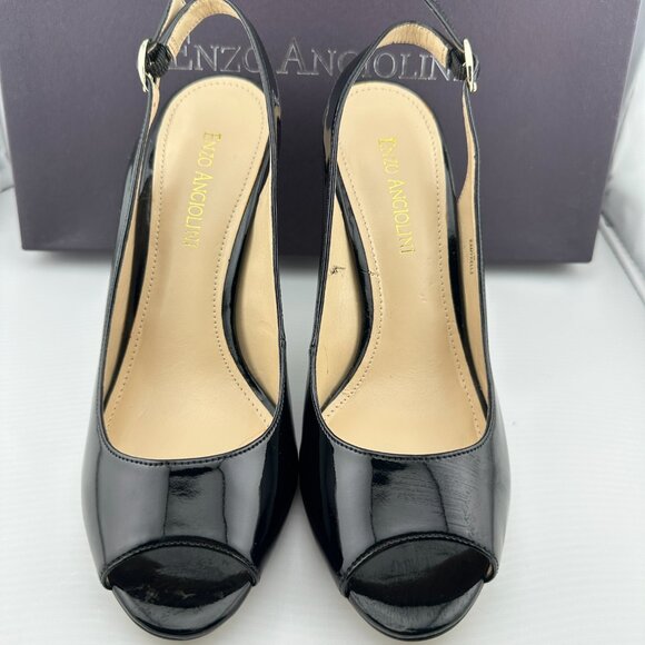 ENZO ANGIOLINI Black Patent Peep-Toe Slingback Heels Size 7 M - Picture 8 of 8